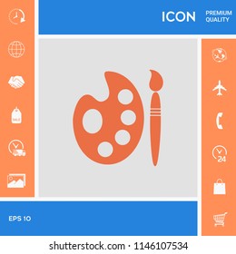 Palette for paints with paint brush icon