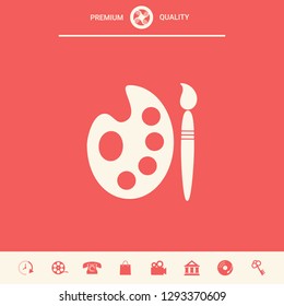 Palette for paints with paint brush icon. Graphic elements for your design