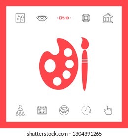 Palette for paints with paint brush icon. Graphic elements for your design