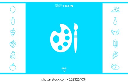 Palette for paints with paint brush icon. Graphic elements for your design