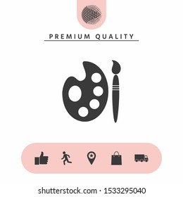 Palette for paints with paint brush icon. Graphic elements for your design
