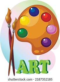 Palette with paints and paintbrushes