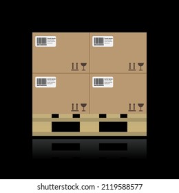 palette or pallet with cardboard boxes, vector illustration 