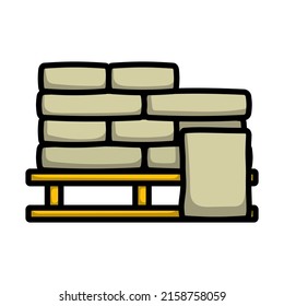 Palette With Plaster Bags Icon. Editable Bold Outline With Color Fill Design. Vector Illustration.