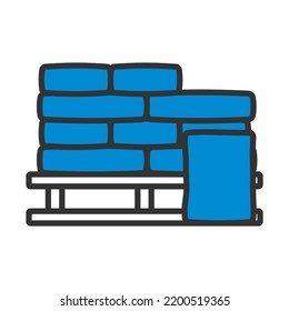 Palette With Plaster Bags Icon. Editable Bold Outline With Color Fill Design. Vector Illustration.