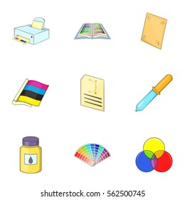 Palette and printer icons set. Cartoon illustration of 9 palette and printer vector icons for web