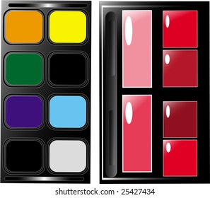 palette for professional make-up.Lipstick and eyeshadows
