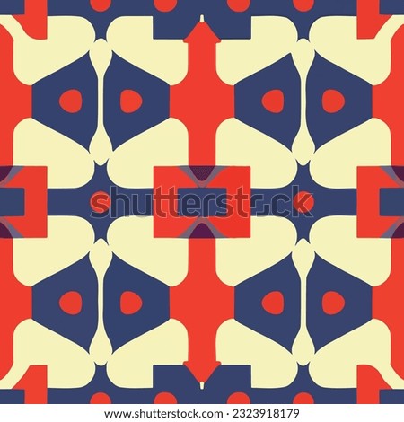 With palette of red, white, and blue, pattern showcases collection of alluring shapes. The seamless symmetry of repeating design entices the.