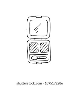 Palette with shadows. Cosmetics. Face and body care products. Vector hand-drawn doodle illustration. Black and white outline