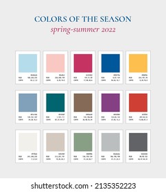 A palette of trendy colors in spring-summer 2022.