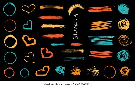 Palette of various arrows. Arrows for manicure. Created drawings for nails. arrow vertical line set isolated on dark.