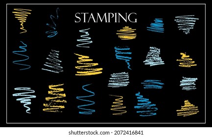 Palette of various arrows. Arrows for manicure. Doodle writing design shape.  arrow vertical line set isolated on dark.