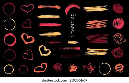 Palette of various arrows. Arrows for manicure. Doodle writing design shape.  arrow vertical line set isolated on dark.