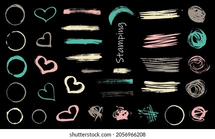 Palette of various arrows. Arrows for manicure. Vector collection on black background. arrow vertical line set isolated on dark.