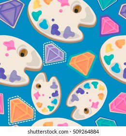 Palettes and diamonds seamless pattern. Vector hologram illustration for trendy modern design. Pastel color palette.