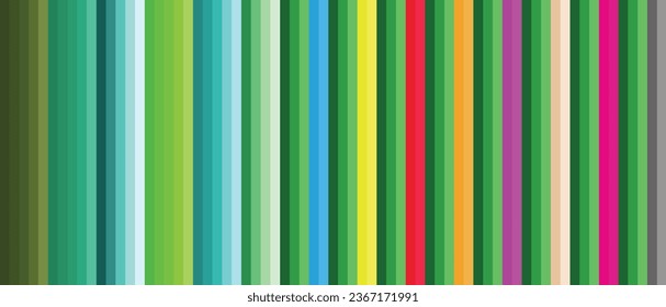 palettes of different shades and type of green color in vertical stripes, palettes of green color vector illustration.
