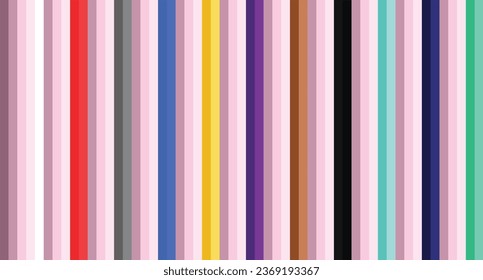 Farbpaletten verschiedener Farben und rosafarbene Pastellfarben in vertikalen Streifen, Paletten in rosafarbener Pastellfarbe, Vektorgrafik.