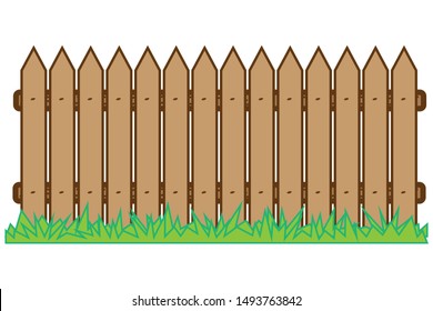 Palisade, wooden with grass. Construction wooden board silhouette in flat style on a white background.