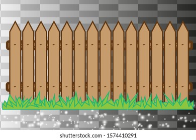 Palisade, wooden with grass. Construction wooden board silhouette in flat style on a white background.