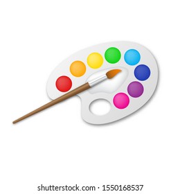 Palitra with colors and brush. Artist's palette with brush. Vector illustration.