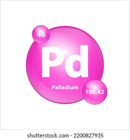 Palladium (Pd) icon structure chemical element round shape circle Pink. 3D Illustration vector. Chemical element of periodic table Sign with atomic number. Study in science for education. 