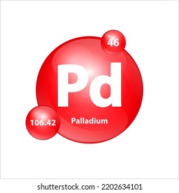Palladium (Pd) icon structure chemical element round shape circle red easily.  Chemical element of periodic table Sign with atomic number. Study in science for education. 3D Illustration vector.