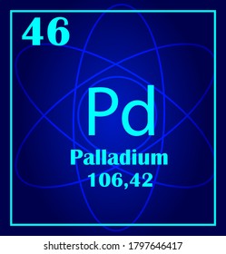Palladium simple style tile icon. Chemical element of periodic table. Atom on a blue background