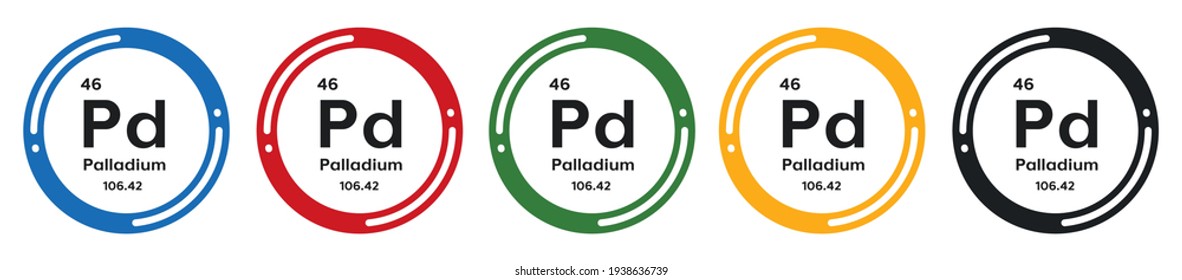 Palladium symbol set. flat design vector illustration in 5 colors options for webdesign