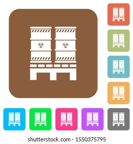 Pallet with biohazard waste flat icons on rounded square vivid color backgrounds.