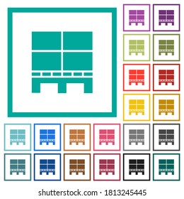 Pallet con cajas iconos de color plano con marcos cuadrantes sobre fondo blanco