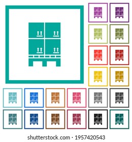 Pallet with boxes flat color icons with quadrant frames on white background