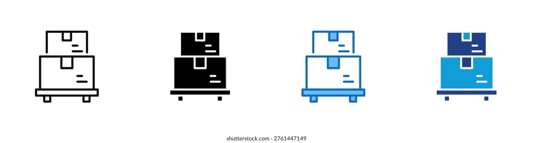 Pallet Boxes Multiple Style Icon Design Vector - Stacked boxes on pallet representing warehouse storage, inventory stacking, and logistics organization