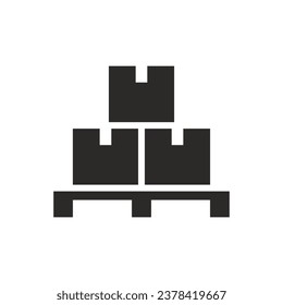 Icono Pallet. Cajas de cartón sobre una paleta de madera. Icono del vector aislado en fondo blanco.