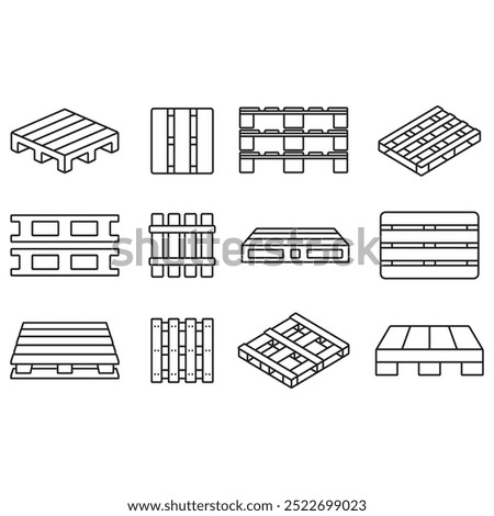 Pallet icon set. Thin line vector. Contains various pallet shapes.