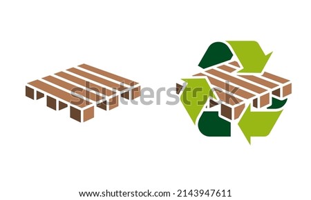 Pallet icon vector illustration, and recycle symbol logo.