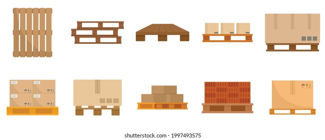 Pallet icons set. Flat set of pallet vector icons isolated on white background