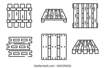 Pallet icons set. Outline set of pallet vector icons for web design isolated on white background