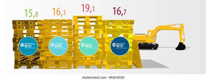 Pallet info graphics with excavator