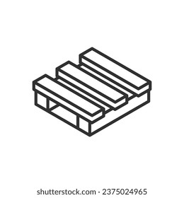 Estilo isométrico pallet, icono lineal. Línea con trazo editable