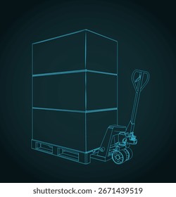 Gato de palets con cajas de cartón en palets Ilustración vectorial estilizada
