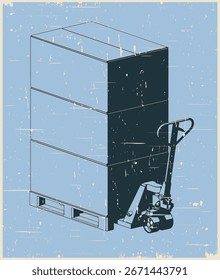 Gato de la plataforma con las cajas de cartón en las plataformas en ilustración retro del estilo del cartel