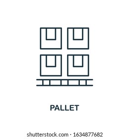Pallet line icon. Thin design style from logistics delivery icon collection. Simple pallet icon for infographics and templates.