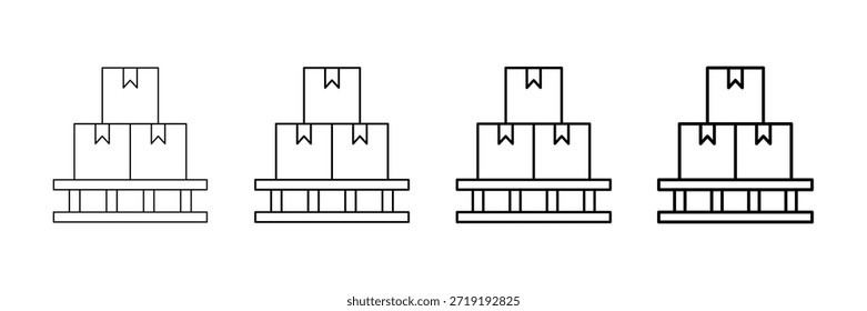 Pallet Load Icons Vector Set In Different Stroke Line Style