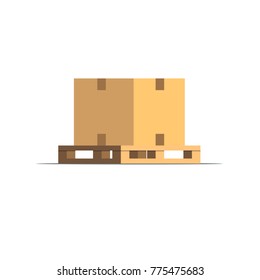 Pallet with package. Flat vector design illustration