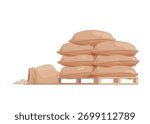 Pallet with pile of sacks and bags full of rice grains stock illustration