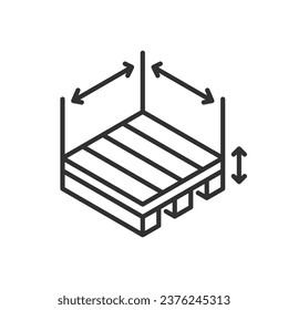 Pallet size, linear icon. For transferring and storing cargo. Isometric style. Line with editable stroke