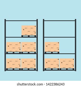 Pallet storage area with packaging in an industrial warehouse