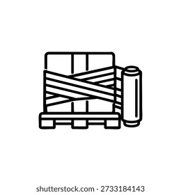 Pallet stretch wrapping icon Ilustración vectorial en blanco y negro para logística de almacén y envío