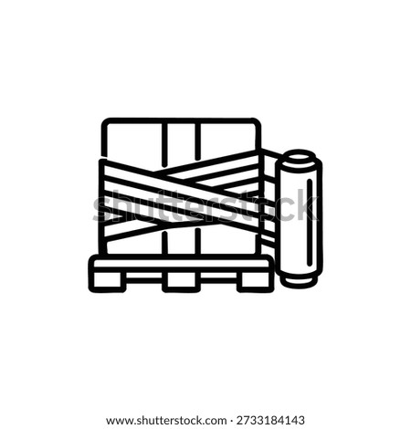 Pallet stretch wrapping icon black and white vector illustration for warehouse logistics and shipping