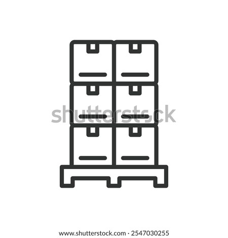 Pallet Tarimas with boxes, icon in line design. Pallet, tarimas, boxes, storage, warehouse, logistics, cargo on white background vector. Pallet Tarimas with boxes editable stroke icon